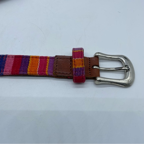 Vintage Fossil Leather Belt Concho Tapestry Serape Braided Brown Small 25”-29” - Picture 4 of 5